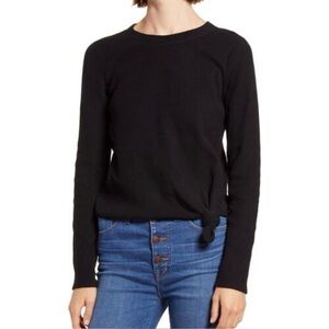 Madewell Ribbed Casual Knot Long Sleeve Cotton Blend Top Black Size Small